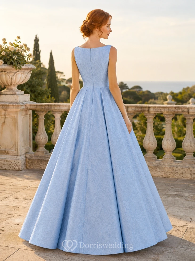 Sky Blue Taffeta Scoop Neck Sleeveless Ball Gown Floor-Length Elegant Formal Prom Dress view 2