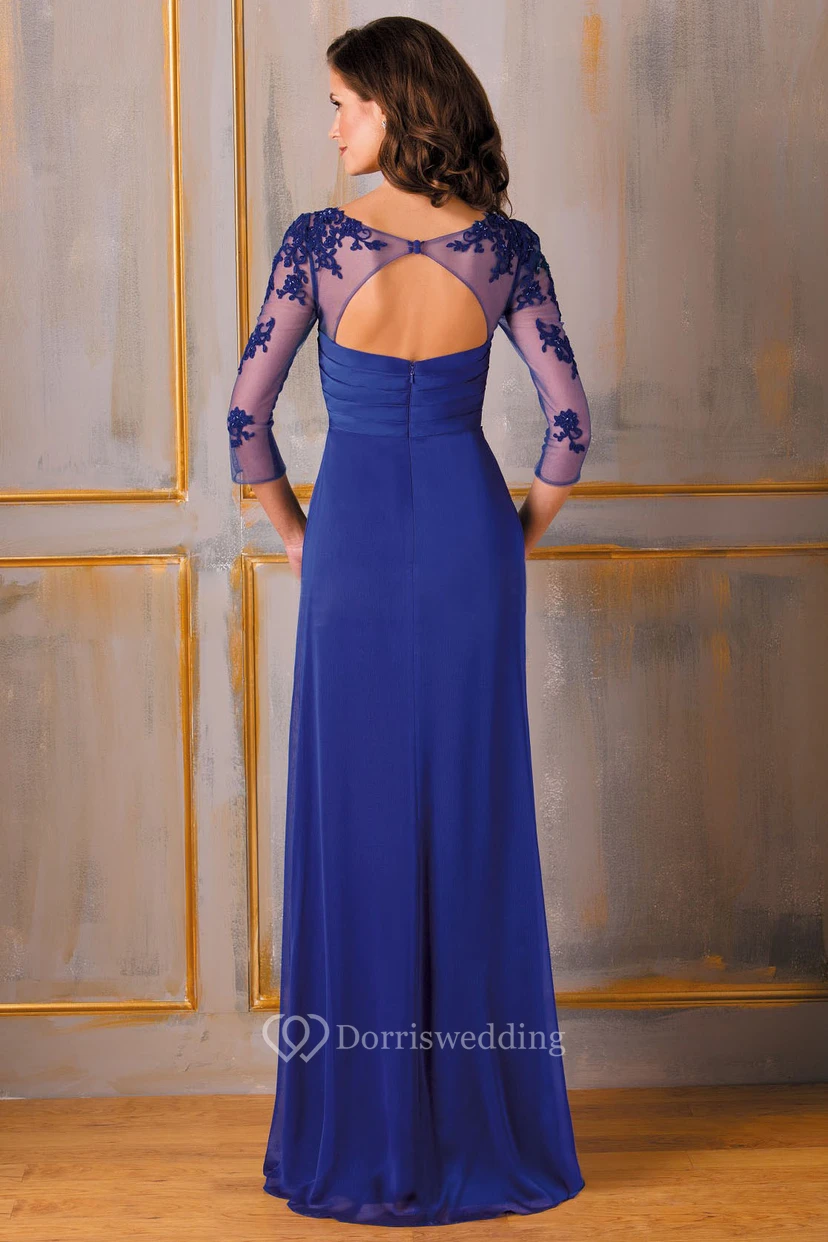 Sheath 3-4-Sleeve Floor-Length Appliqued Chiffon Mother Of The Bride Dress view 2
