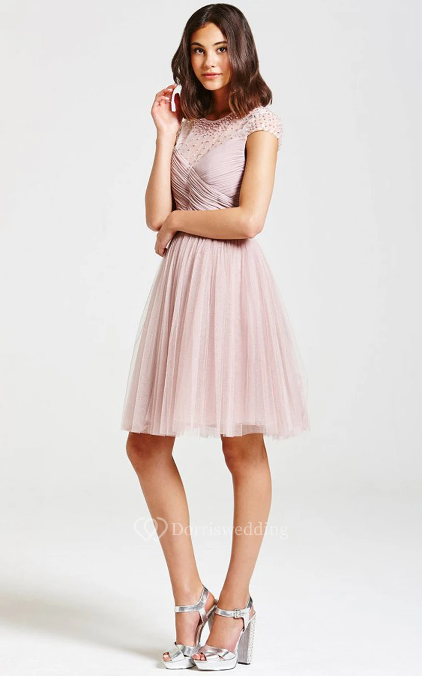 Beaded Illusion Neckline Dress With Back Keyhole view 4