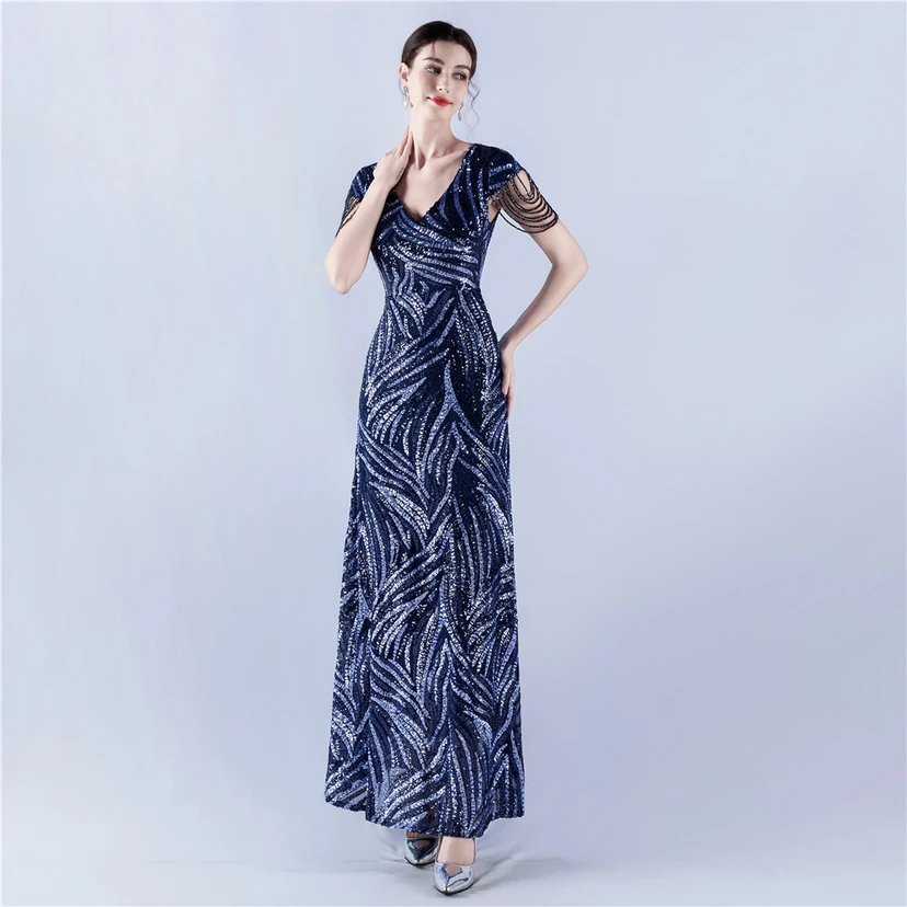 A-Line Big Swing Dress Skirt Encrypted Sequined Craft Beaded Evening Dress view 39
