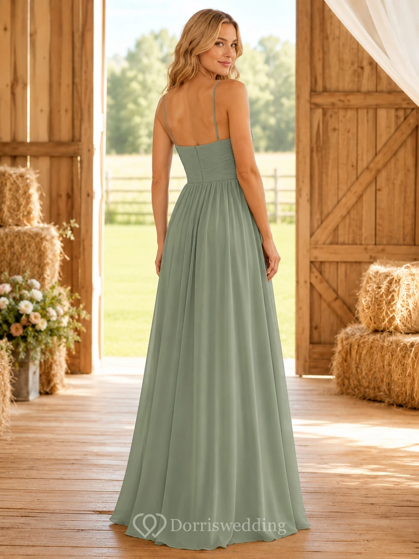 Sage Chiffon A-Line Strapless Sweetheart Sleeveless Pleated Zip Back Floor-Length Bridesmaid Dress view 2