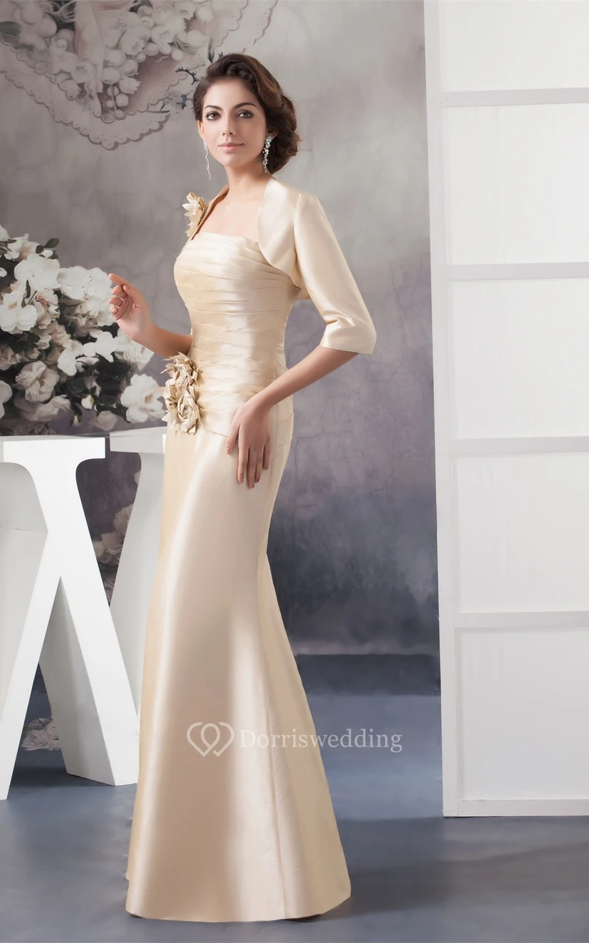 Sleeveless Sheath Ruched Bolero and Dress With Flower view 7