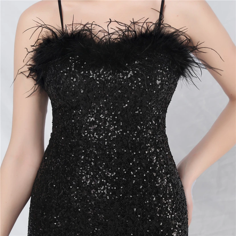 Craft Ostrich Feather Mesh Sequined Long Evening Dress view 62