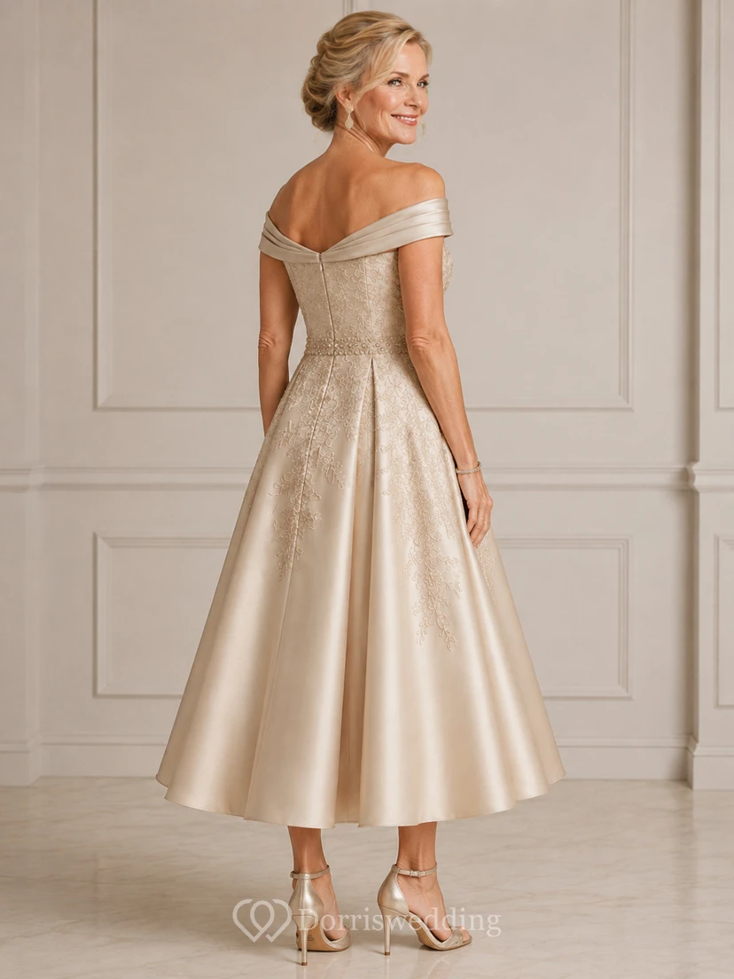 Champagne Off Shoulder Tea Length Mother Dress Champagne Off-the-shoulder Sweetheart A-Line Tea-length view 2
