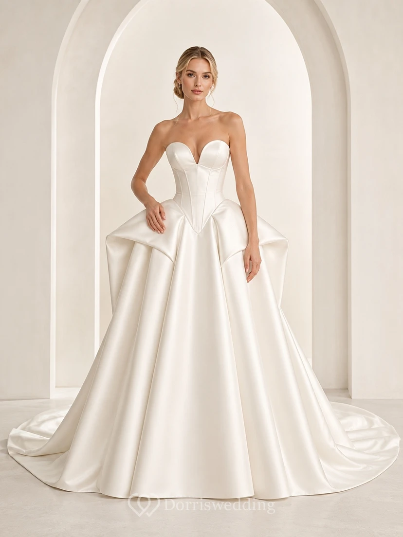 Vestido de novia sencillo, largo hasta el suelo, sin mangas, formal, con escote corazón y corte en A.