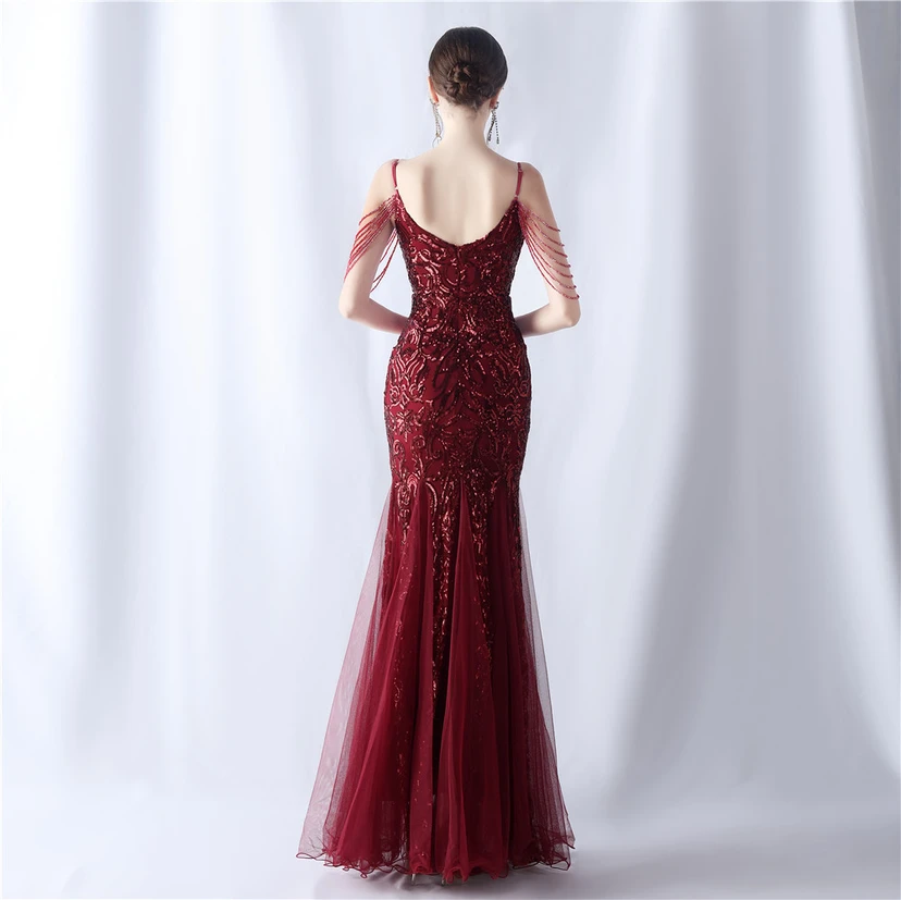 Robe de soirée haut de gamme en maille perlée et ornée de perles, modèle 3034. view 6