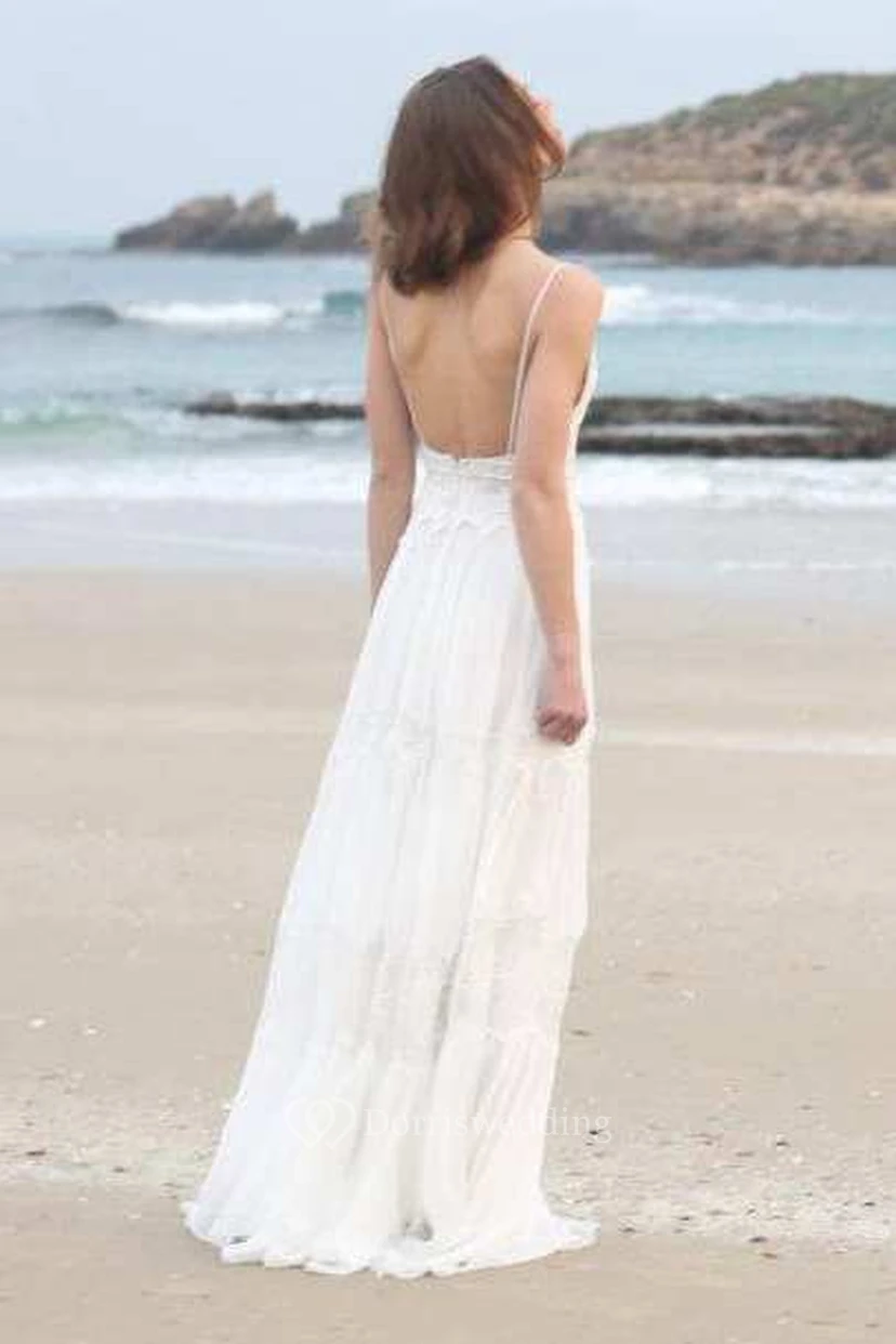 Spaghetti-ärmelloses Chiffon-Strand-Boho-Hochzeitskleid view 2