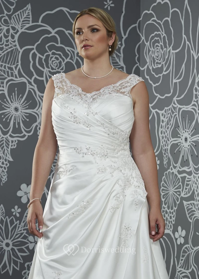 A-Line Floor-Length V-Neck Sleeveless Satin Sweep Train Low-V Back Side Draping Dress view 3