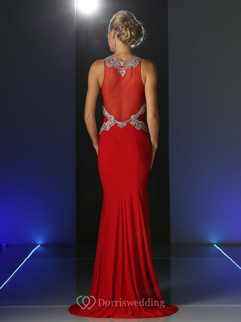 Sheath Jewel-Neck Sleeveless Jersey Illusion Dress With Beading view 2