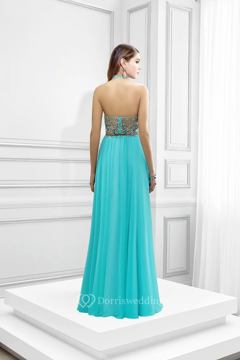 High Neck Sleeveless Crystal Tulle Prom Dress view 2