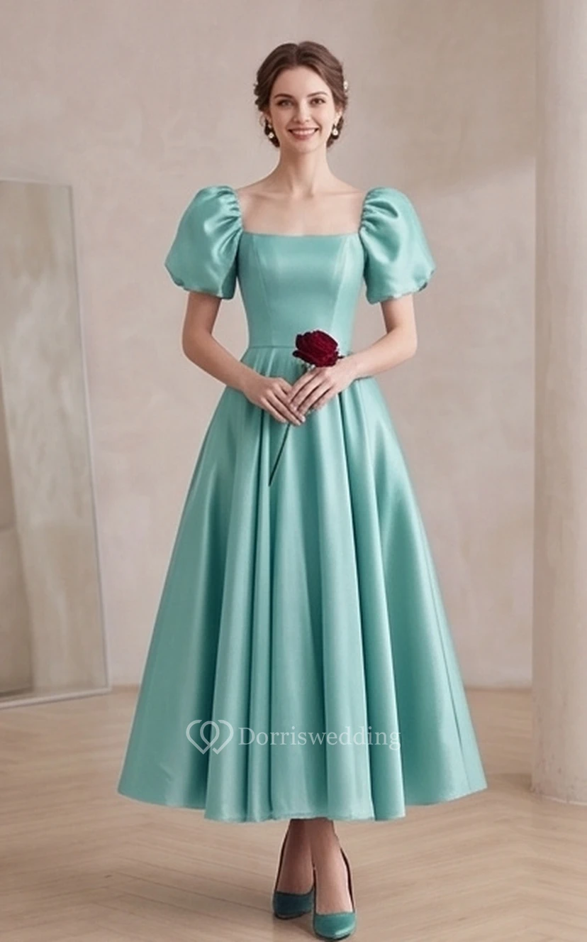 Puff-Sleeve Vintage Victorian A-line Dress | Regency Era Plus Size 1950s Bridesmaid Ball Gown | Modest Prom Wear view 14