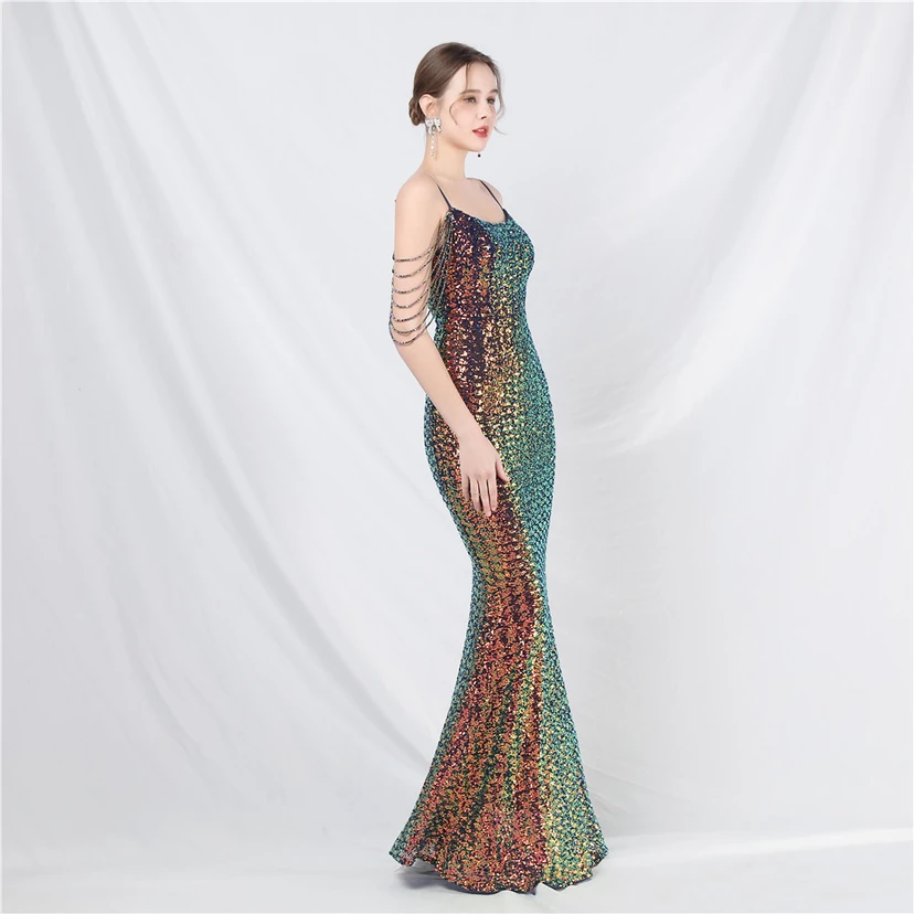 Robe de soirée longue à sequins et perles fantaisie view 12