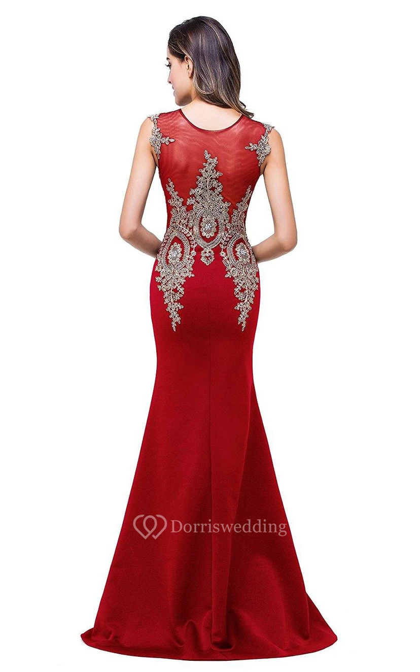 Vestido de satén sin mangas estilo sirena con escote redondo view 2