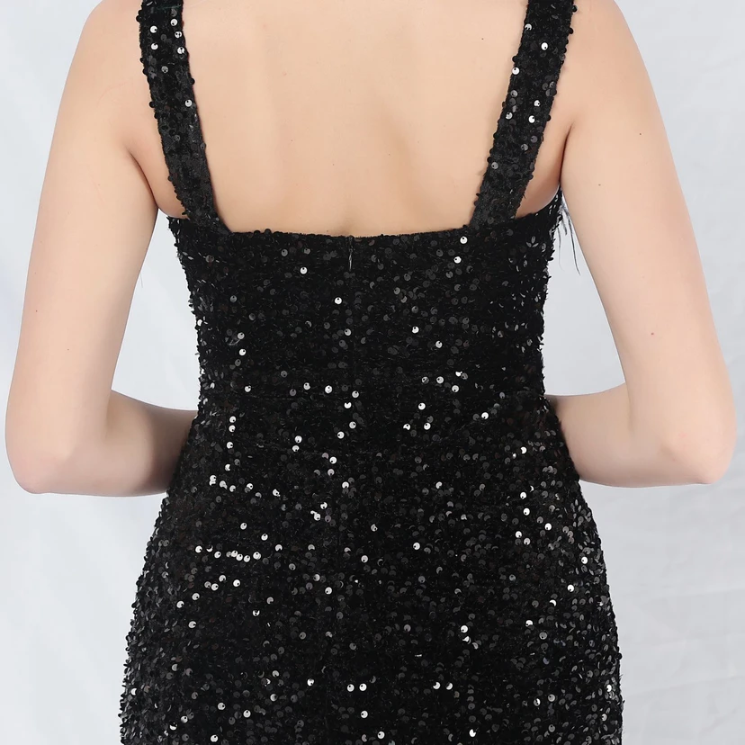 Craft Ostrich Feather Velvet Sequined Evening Dress view 43