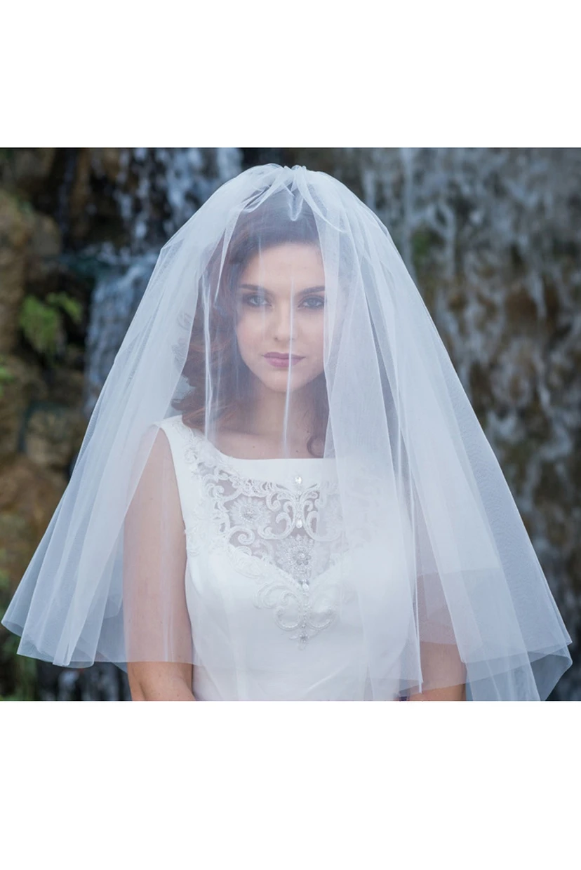 Simple Fluffy Short Double Layer Wedding Veil view 3