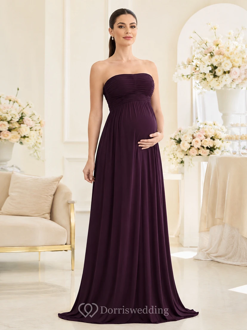 Vestido de noche elegante largo hasta el suelo, sin tirantes, de corte imperio y estilo jersey, de Plum Maternity