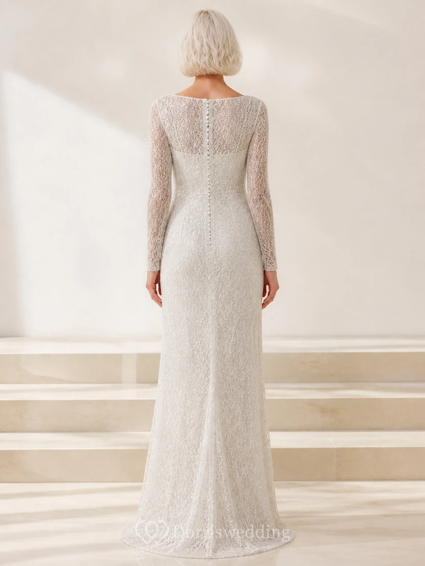 Vestido de novia de encaje de manga larga hasta el suelo para novias mayores y modestas view 2