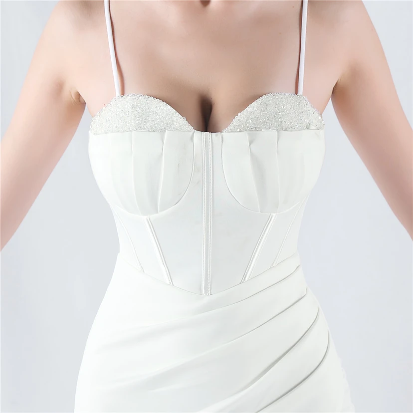 Fishbone Waist Set Crystal Diamond Satin Host Evening Dress view 26