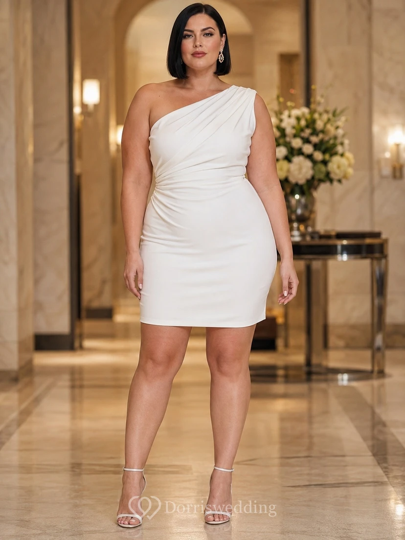 Robe mini blanche asymétrique sans manches grande taille