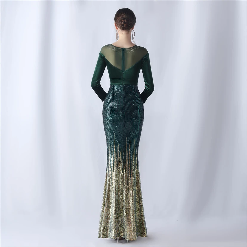 Long-Sleeved Fishtail Evening Dress High-End Atmosphere Elegant Banquet Temperament Velvet Aura Queen view 23