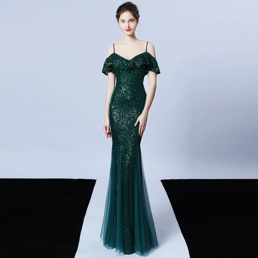 Robe de soirée élégante à franges et sequins en fil de polyester, style sirène, idéale pour un banquet ou une occasion spéciale automne. view 35