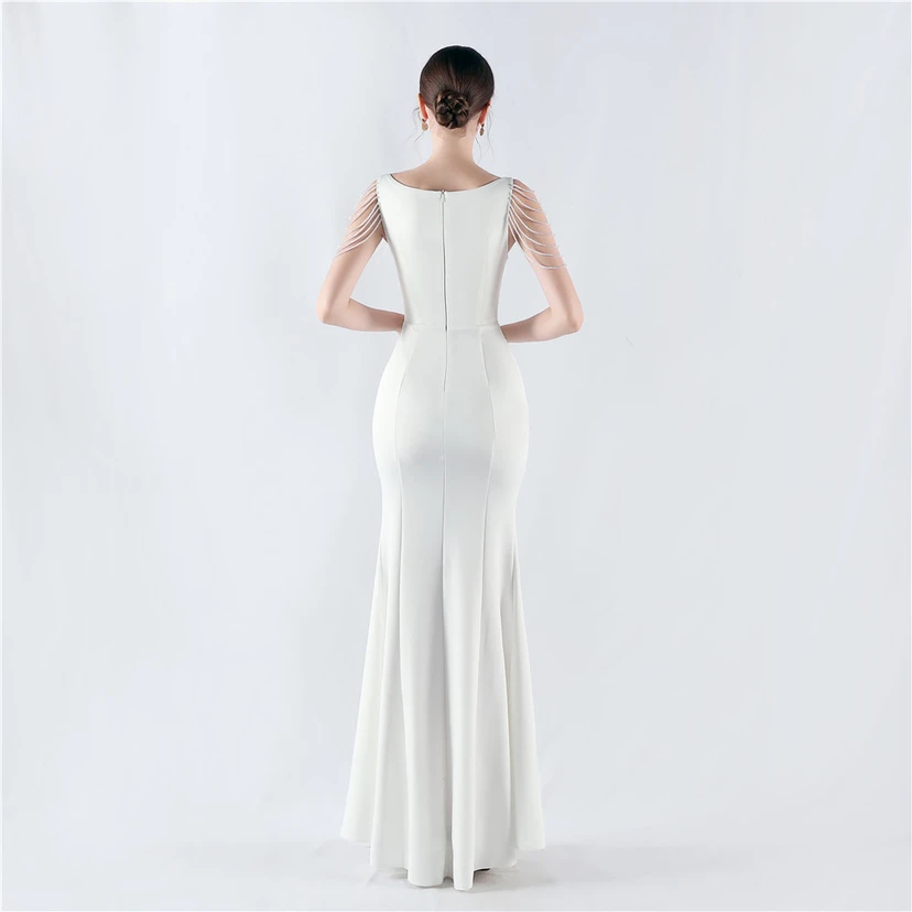 Heavy Hot Diamonds For Transparent Mesh High-Slit Satin Evening Dress Annual Meeting Wedding view 46