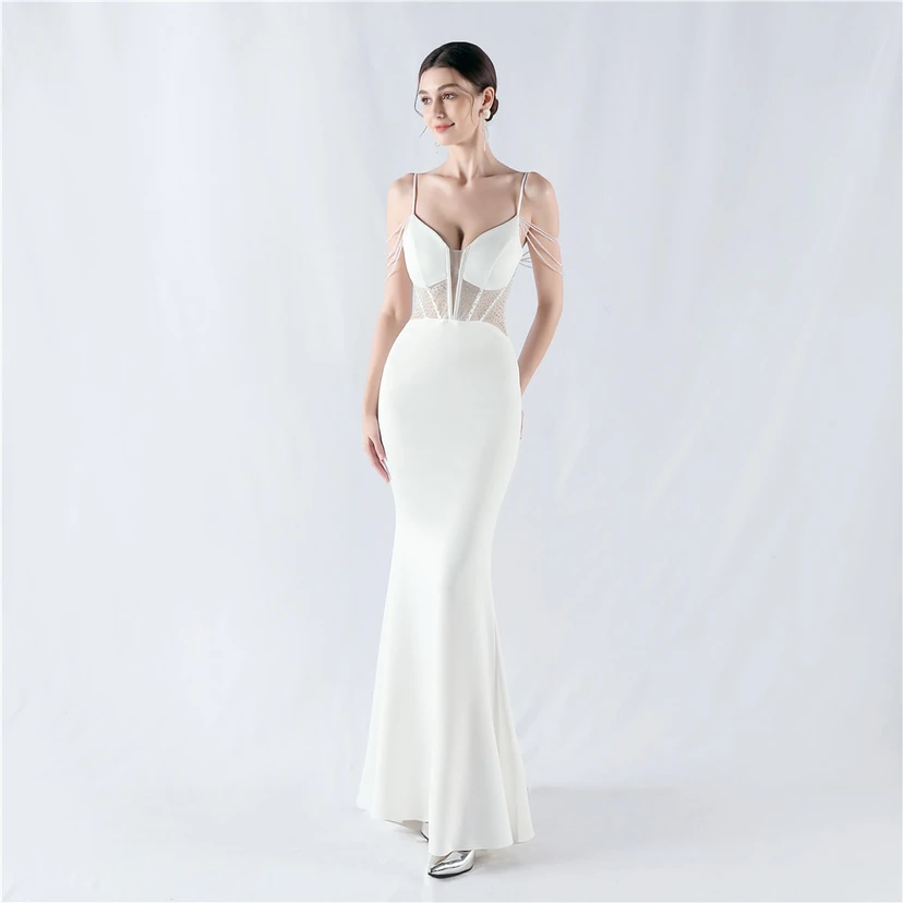 Vestido de noche con cintura de espiga, bordado de diamantes de imitación, ideal para banquetes y presentaciones. view 49
