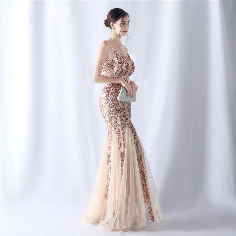 Robe de soirée haut de gamme en maille perlée et ornée de perles, modèle 3034. view 39