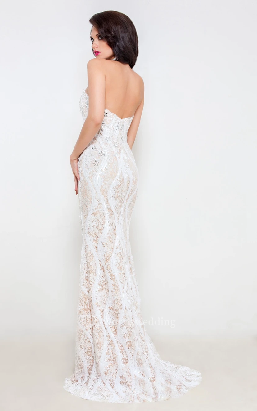 Mermaid Floor-Length Sweetheart Sleeveless Lace Beading Split Front Backless Dress view 2