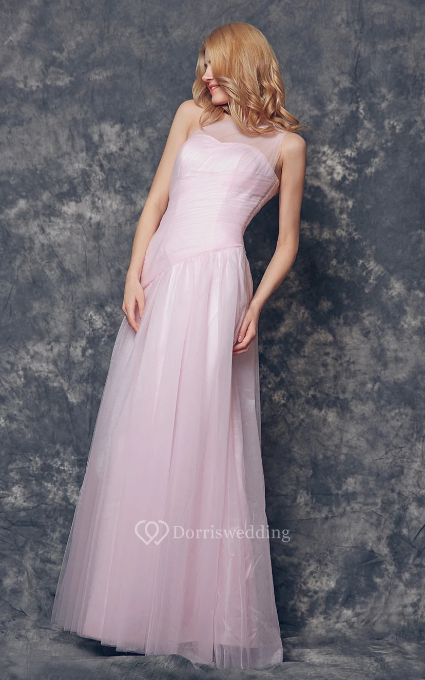 Elegant One Shoulder Ruched Long Tulle Dress view 2