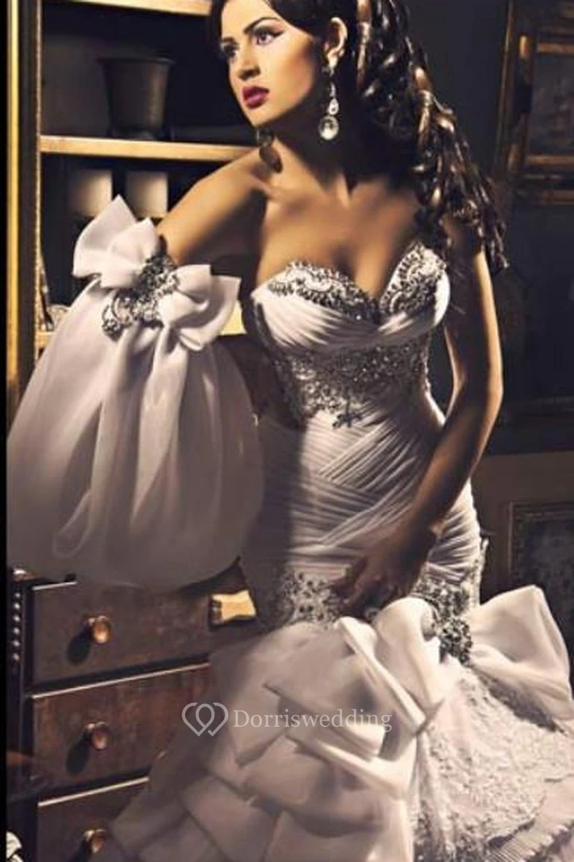 Neue sexy Brautkleider mit Herzausschnitt, Meerjungfrauen-Stil, Glitzer-Abendkleider aus Organza view 4