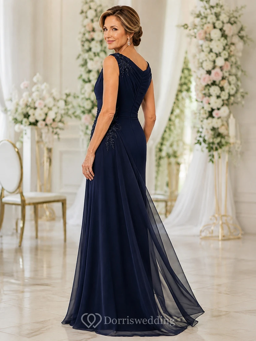 A-Linien-Chiffonkleid mit einer Schulter und Perlenstickerei für die Mutter view 2