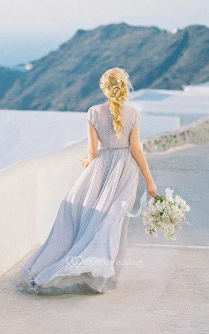 Gentle Grey Wedding With Floral Decoration Romantic Wedding Gown Chiffon Wedding Of Grey Color Dress view 2