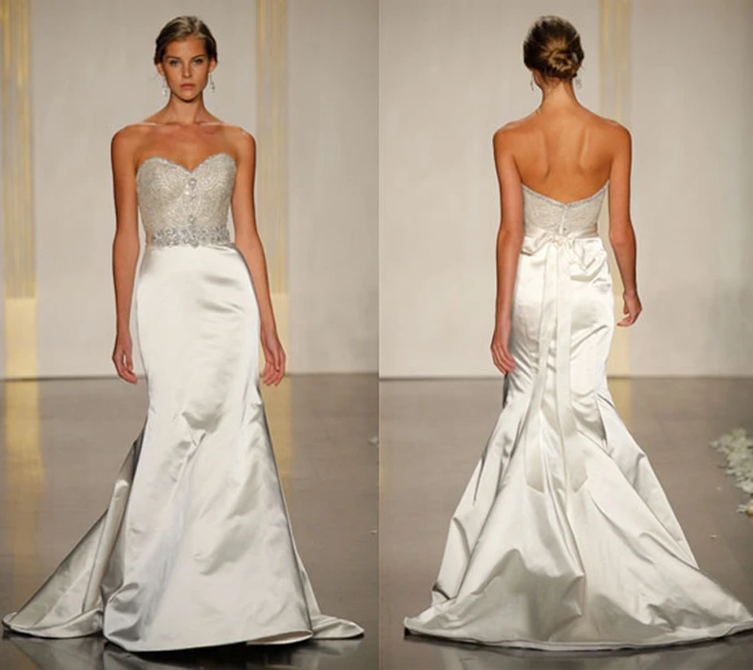 Stunning Beaded Jeweled Embellished Bodice Satin Trumpet Dress view 2
