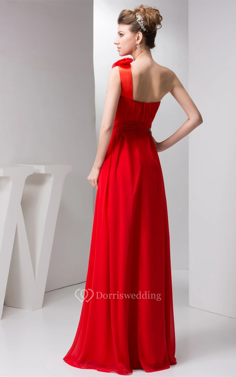One-Shoulder Floor-Length Chiffon Floral Epaulet and Dress With Ruching view 7
