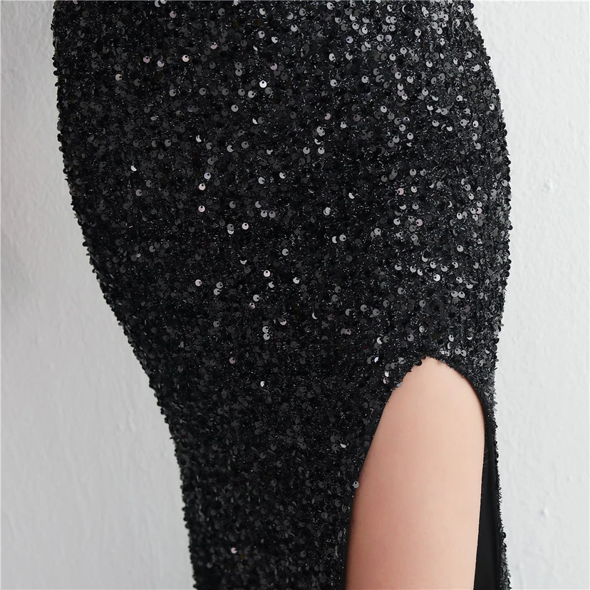 Heavy-Duty Glass Bead Craft Beaded Banquet Evening Dress Temperament Elegant Long Halter Neck Slit Sequins view 70