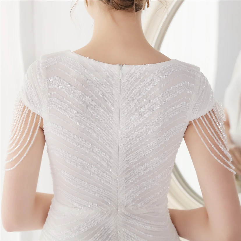 Paillettenbesetztes, handwerklich perfekt gefertigtes, perlenbesetztes Party-Abendkleid – sexy langes Kleid für die Braut view 53