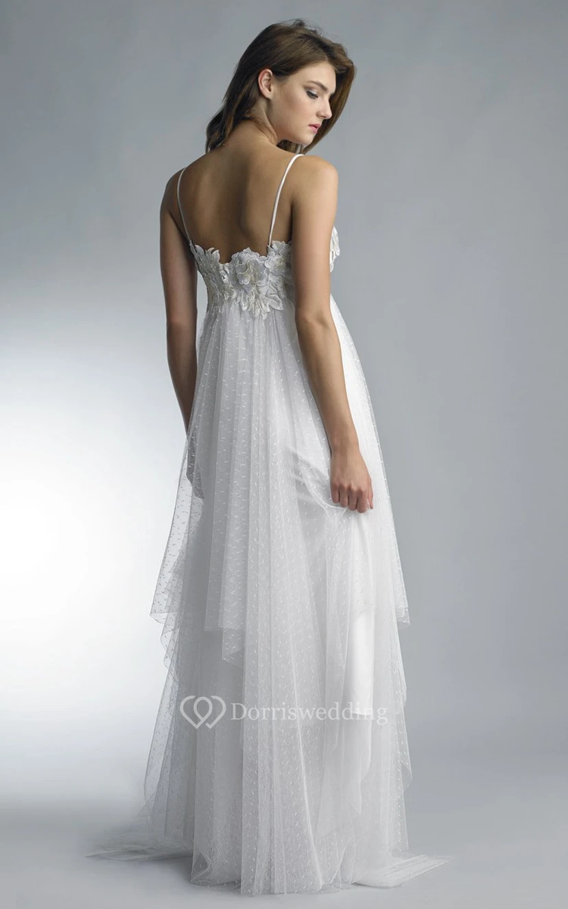 A-line Floor-length Strapless Spaghetti-strap Tulle Zipper Dress view 2