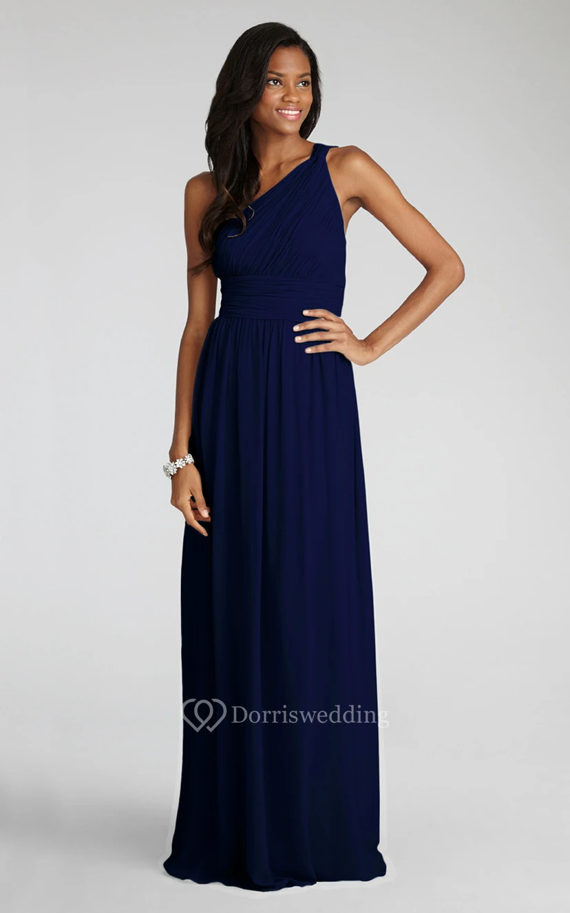 Long-Chiffon Modern One-Shoulder Dress With Ruching view 17