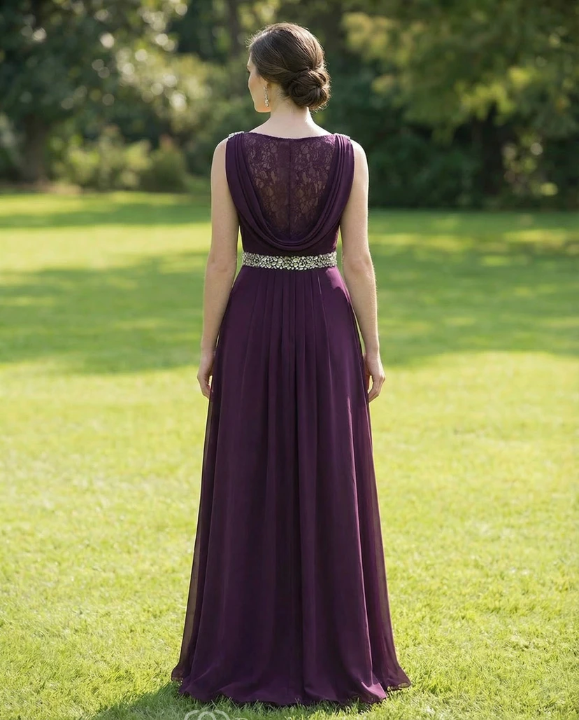 Burgundy Chiffon Gown with Crystal Straps view 2