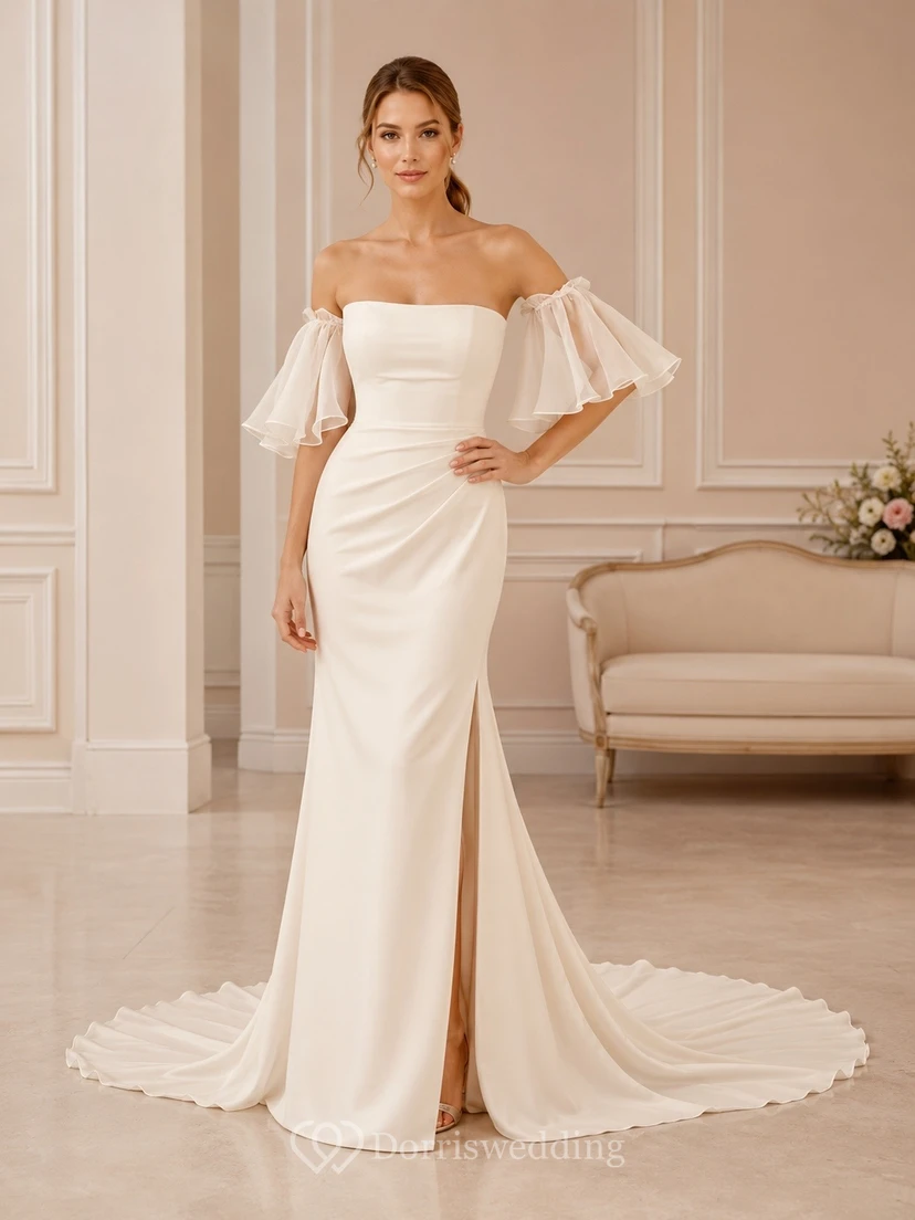 Square Romantic Neck Bridal Refined Wedding Dress A-Line Lace