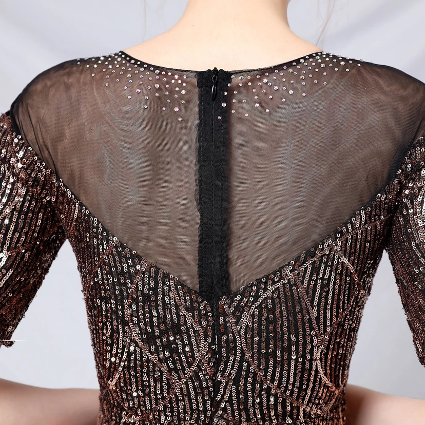 Elegantes, langärmeliges Paillettenkleid im Meerjungfrauenstil mit Meerjungfrauenschnitt – ein echter Hingucker! view 9