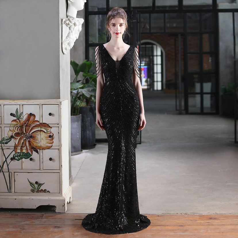 Paillettenbesetztes Meerjungfrauenkleid für Auftritte, Internet-Promi-Events, Bankette, Automodelle, Etikette, Abendkleid view 18