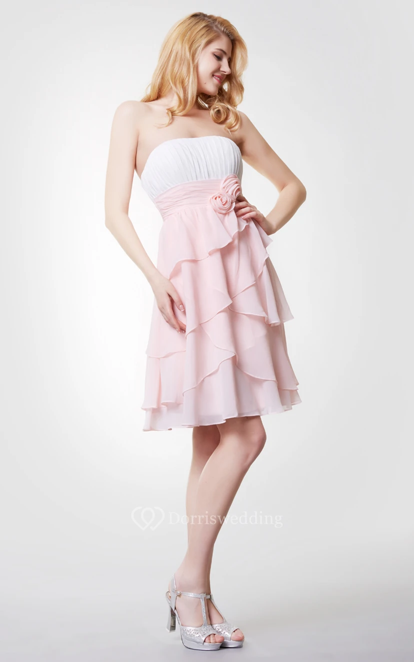Strapless Empire Tiered Short Chiffon Dress With Ruching view 4