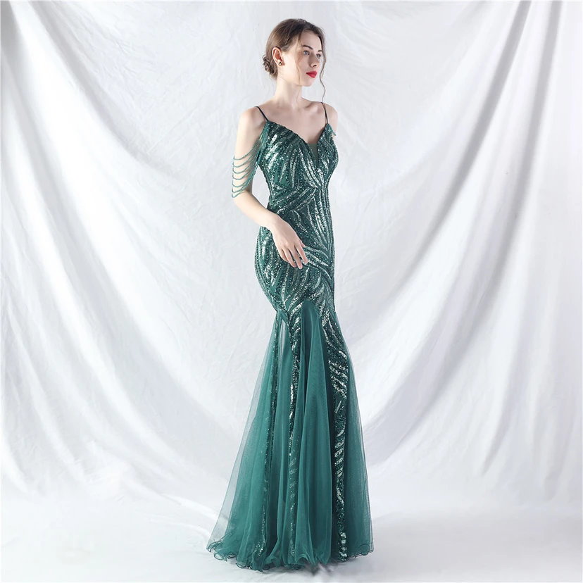 Layered Beads Spliced ​​Mesh High-End Evening Dress view 96