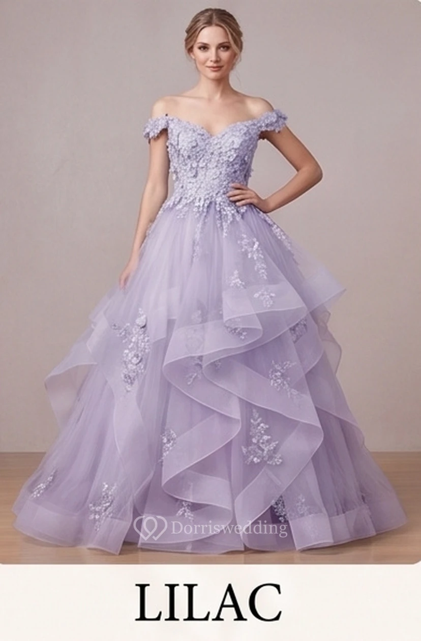 Robe de bal brodée bleu clair à épaules dénudées view 18