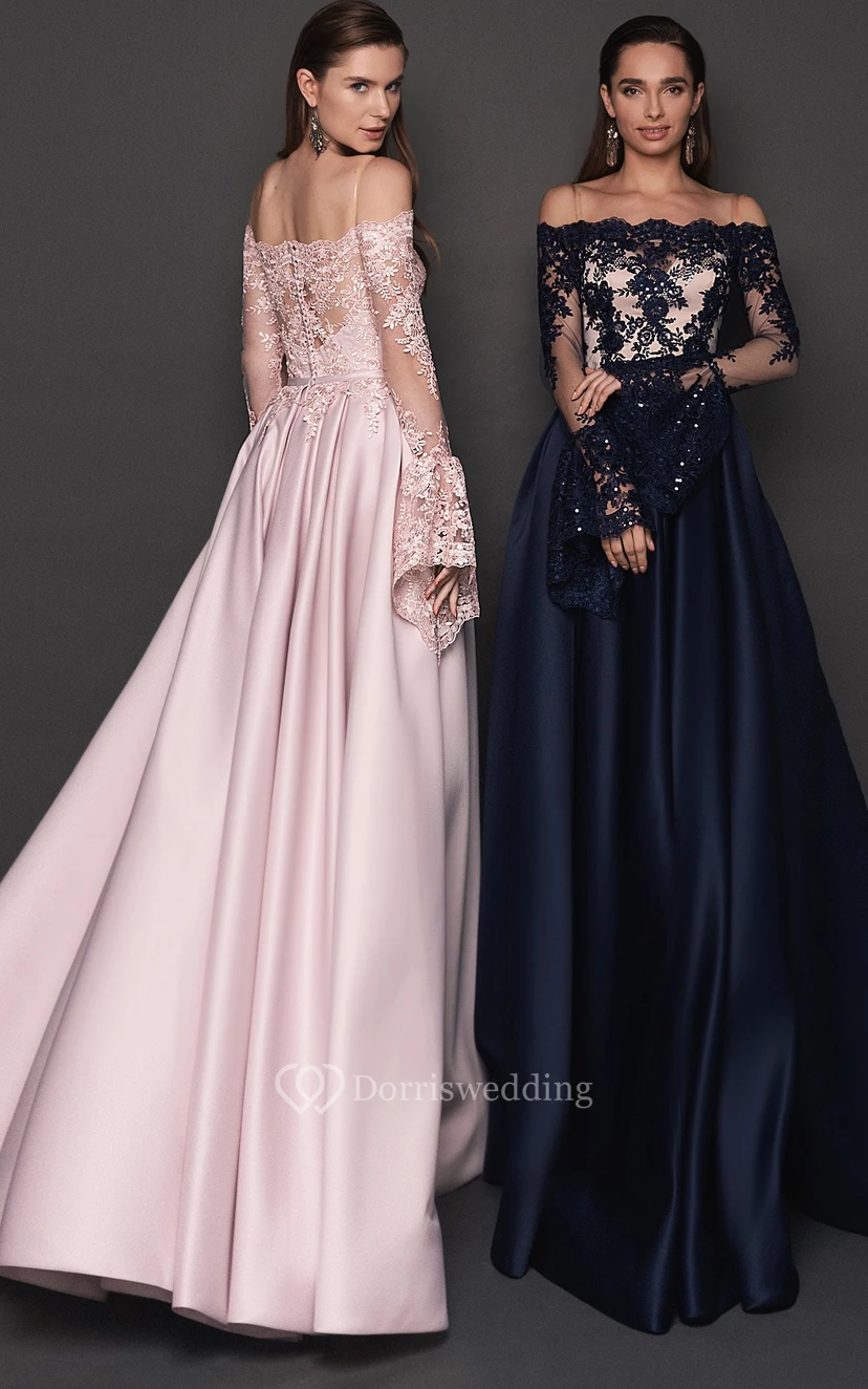 Robe de bal moderne en satin, coupe trapèze, manches longues, boutons et fronces, longueur au sol