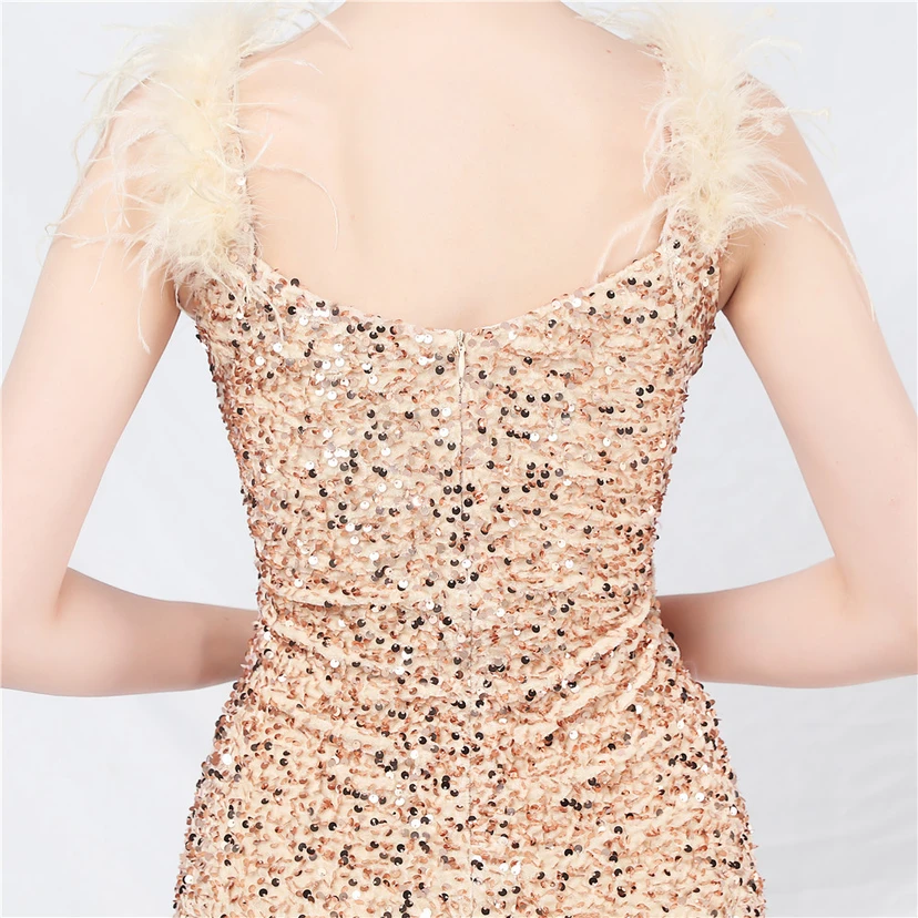 Craft Ostrich Feather Handmade Velvet Bottom Sequined Short Evening Dress Short Skirt view 34
