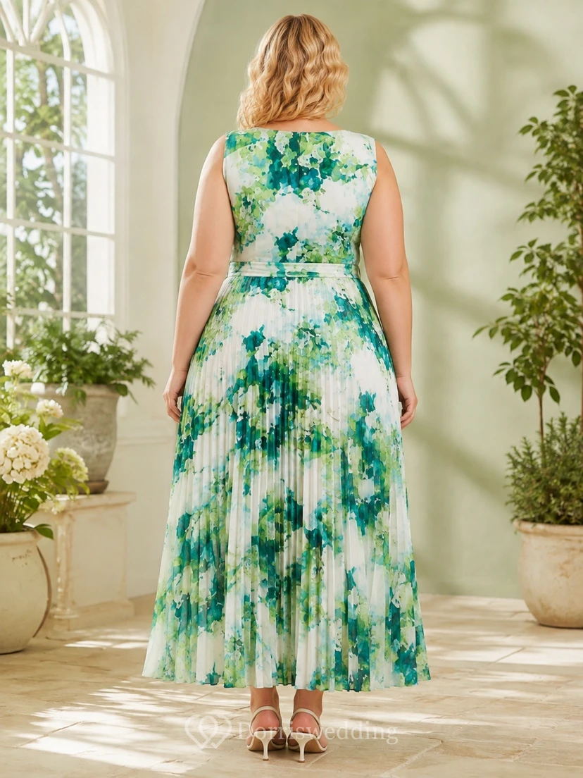 Floral Plus-Size Chiffon V-Neck Sleeveless A-Line Tea-Length Dress view 2