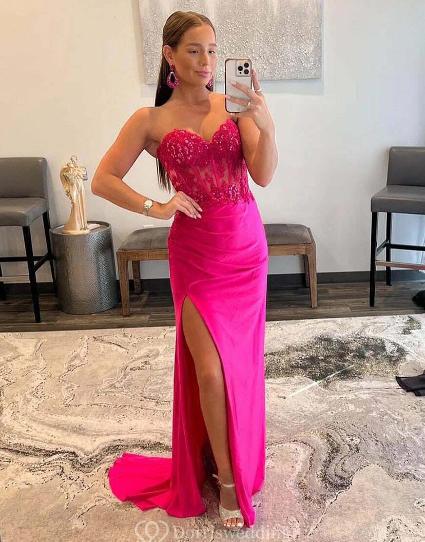 Fuchsia Sequin Corset Gown view 2